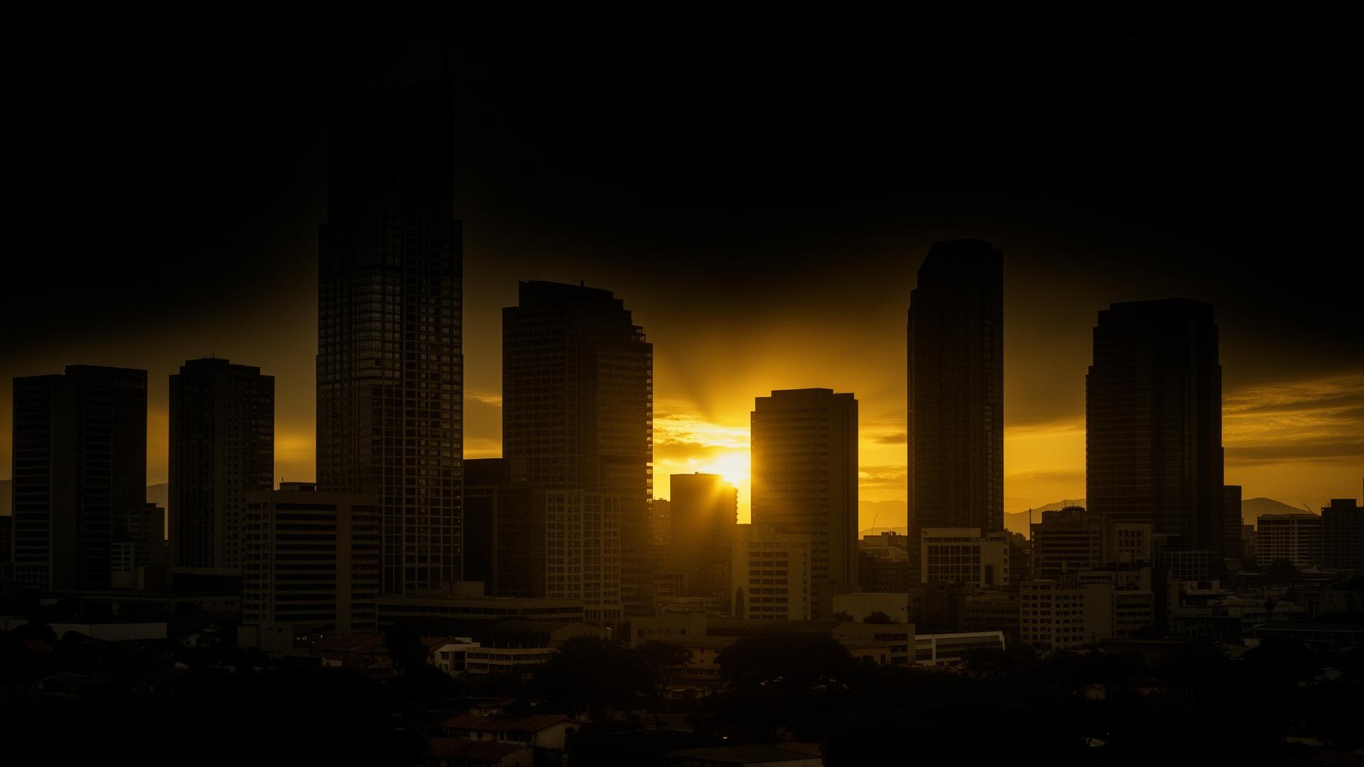 African skyline at golden sunrise